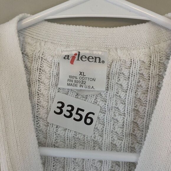 Vtg Aileen Womens White Cardigan Sweater Vest XL Ribbed Knit Argyle Golf Preppy - Picture 2 of 11